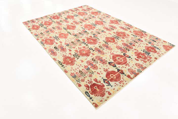 6' 10 x 9' 8 Hand Knotted Ikat Oriental Wool Rug