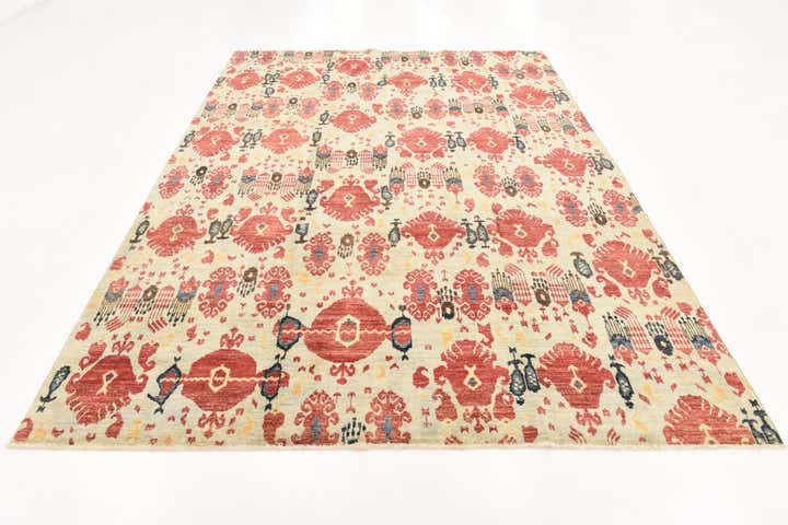 6' 10 x 9' 8 Hand Knotted Ikat Oriental Wool Rug