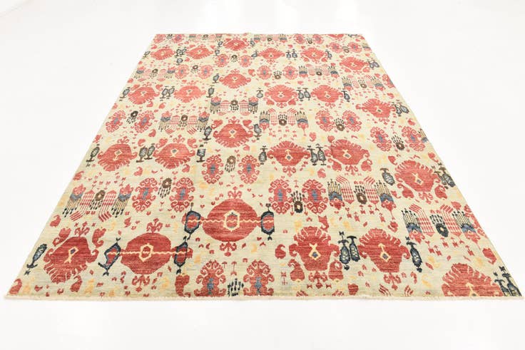 Detail image of 6' 10 x 9' 8 Hand Knotted Ikat Oriental Wool Rug