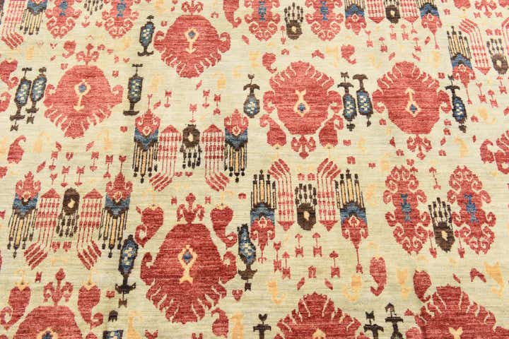 6' 10 x 9' 8 Hand Knotted Ikat Oriental Wool Rug