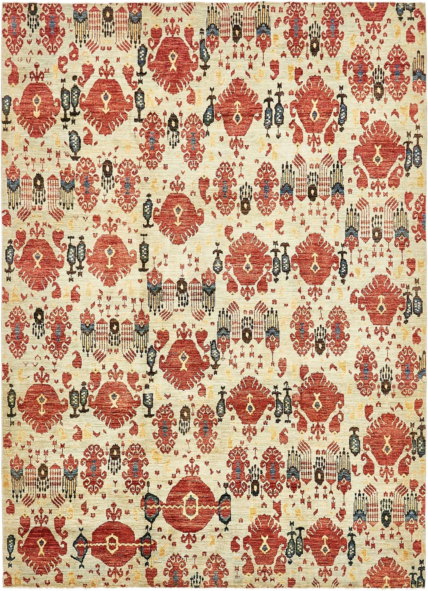 6' 10 x 9' 8 Hand Knotted Ikat Oriental Wool Rug