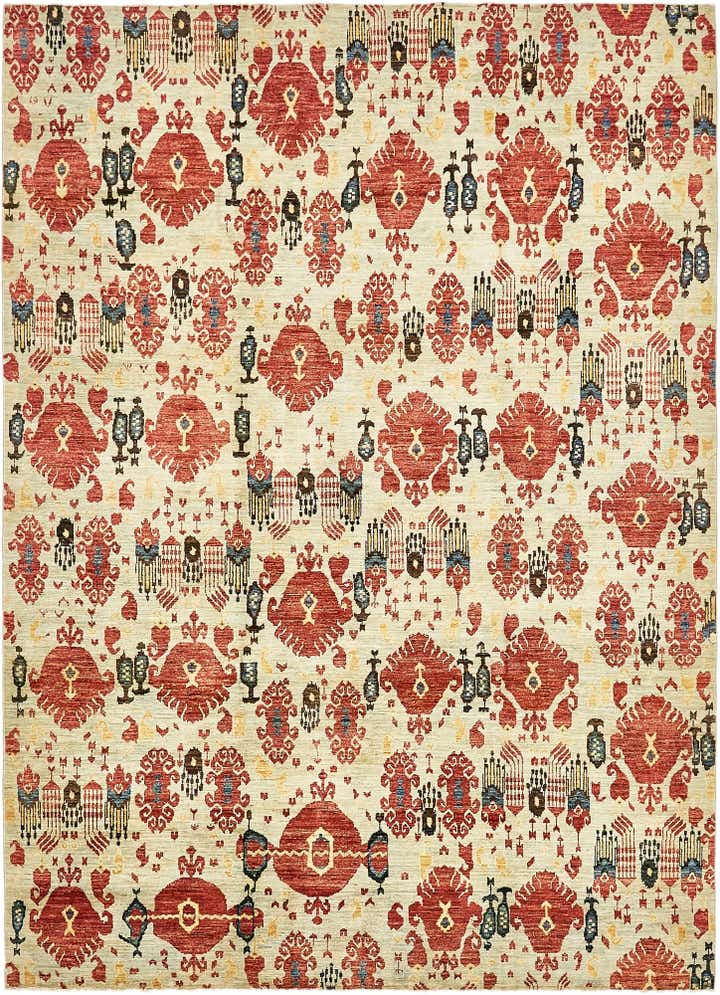 6' 10 x 9' 8 Hand Knotted Ikat Oriental Wool Rug