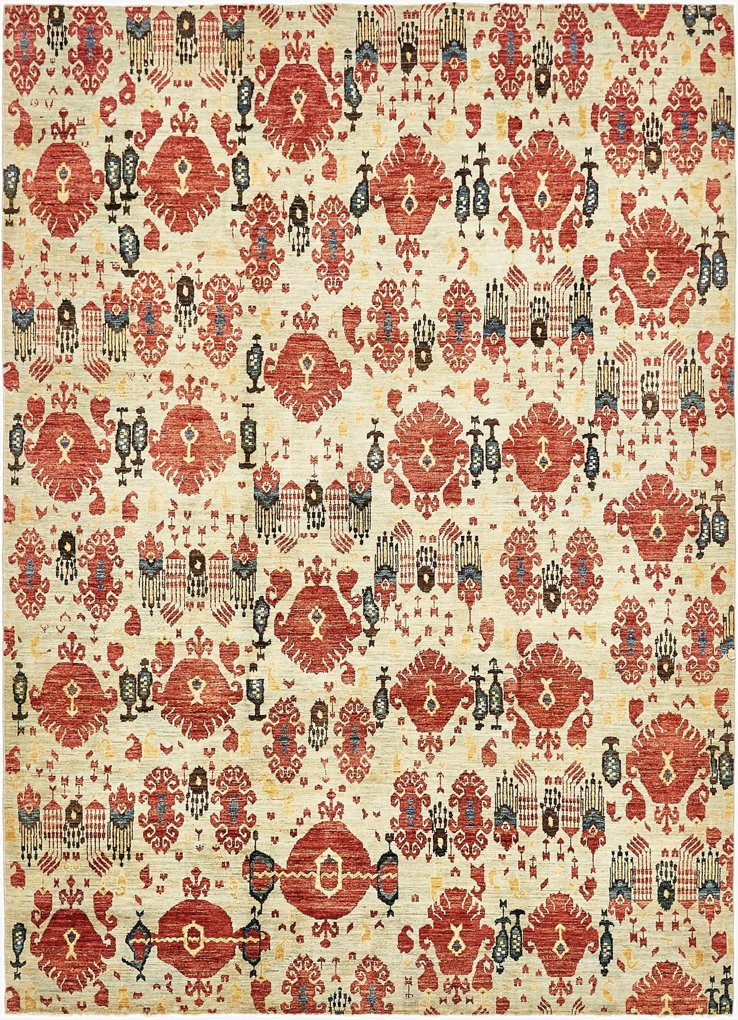 6' 10 x 9' 8  Hand Knotted Ikat Oriental Wool Rug