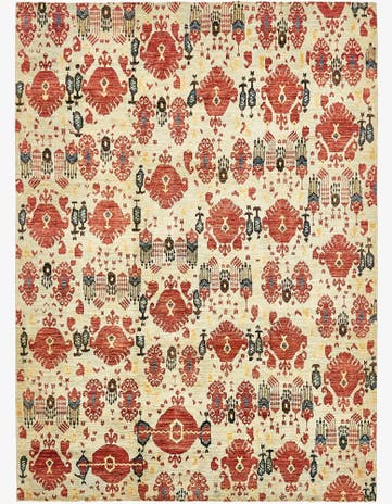 6' 10 x 9' 8 Hand Knotted Ikat Oriental Wool Rug