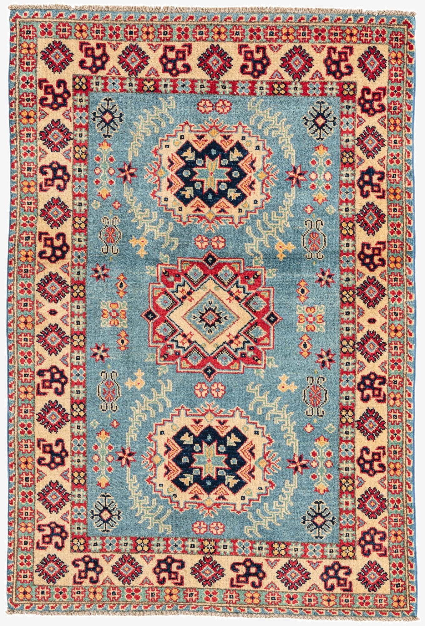3' 4 x 4' 10  Hand Knotted Kazak Rug