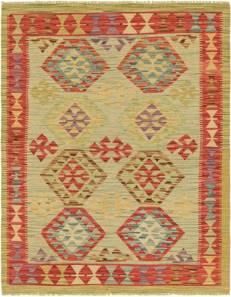 Detail image of 3' 2 x 4' 10 Hand Woven Kilim Maymana Wool Rug