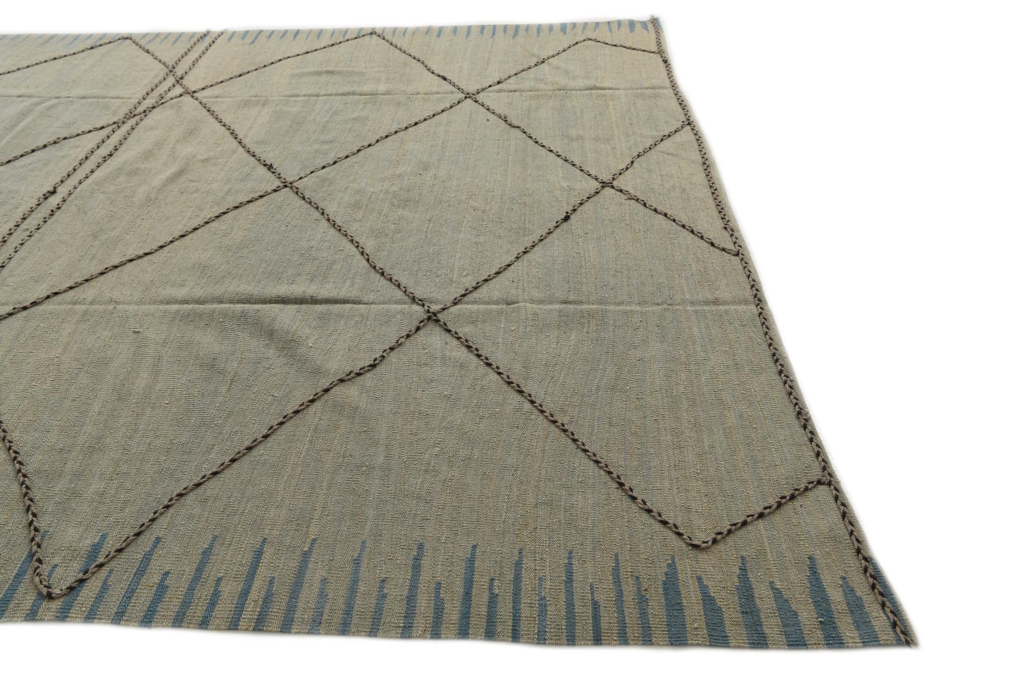 8' 5 x 9' 7 Hand Woven Kilim Modern Wool Rug