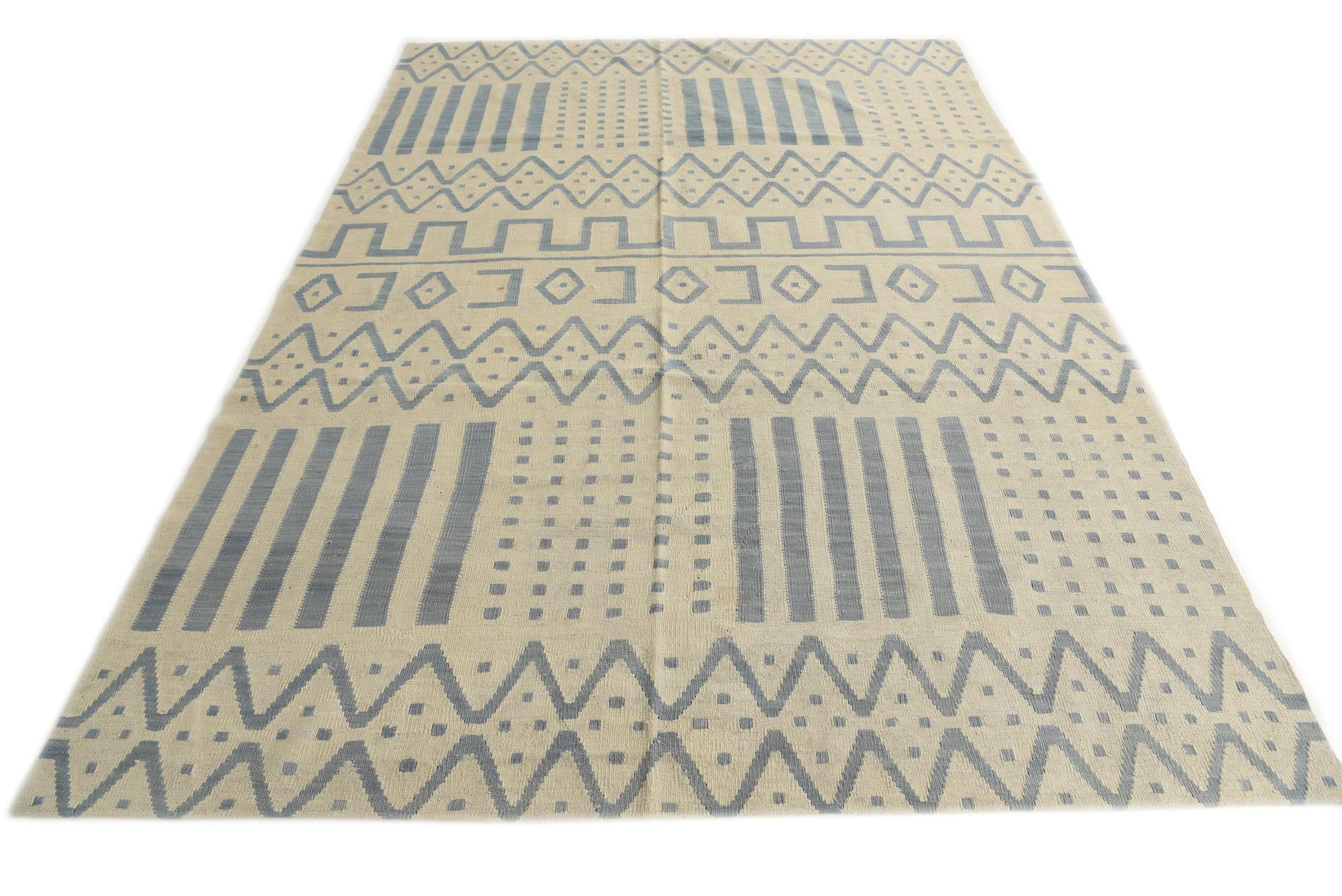 7' x 9' 9 Hand Woven Kilim Modern Wool Rug