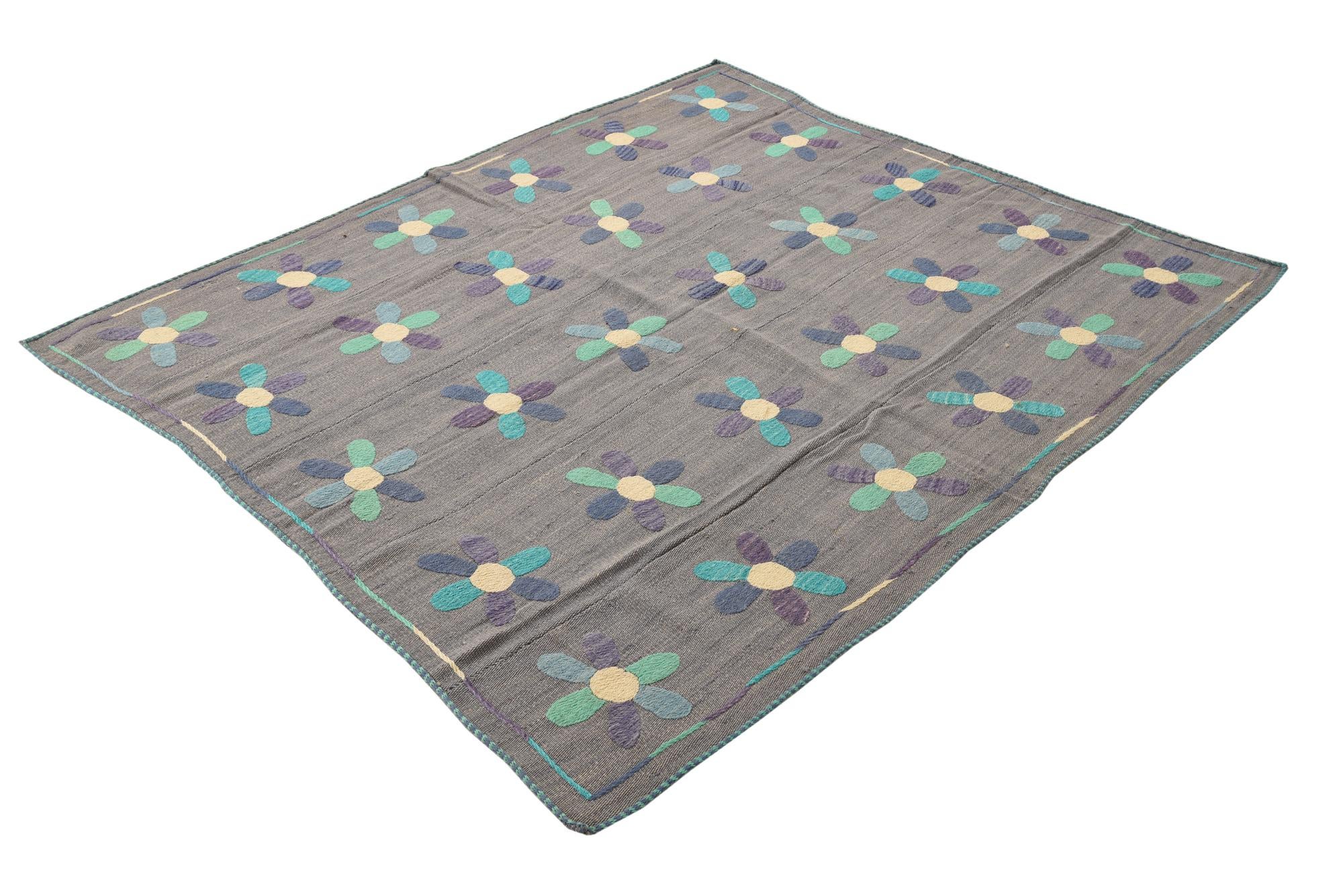 5' 3 x 6' 4 Hand Woven Kilim Suzani Wool Rug