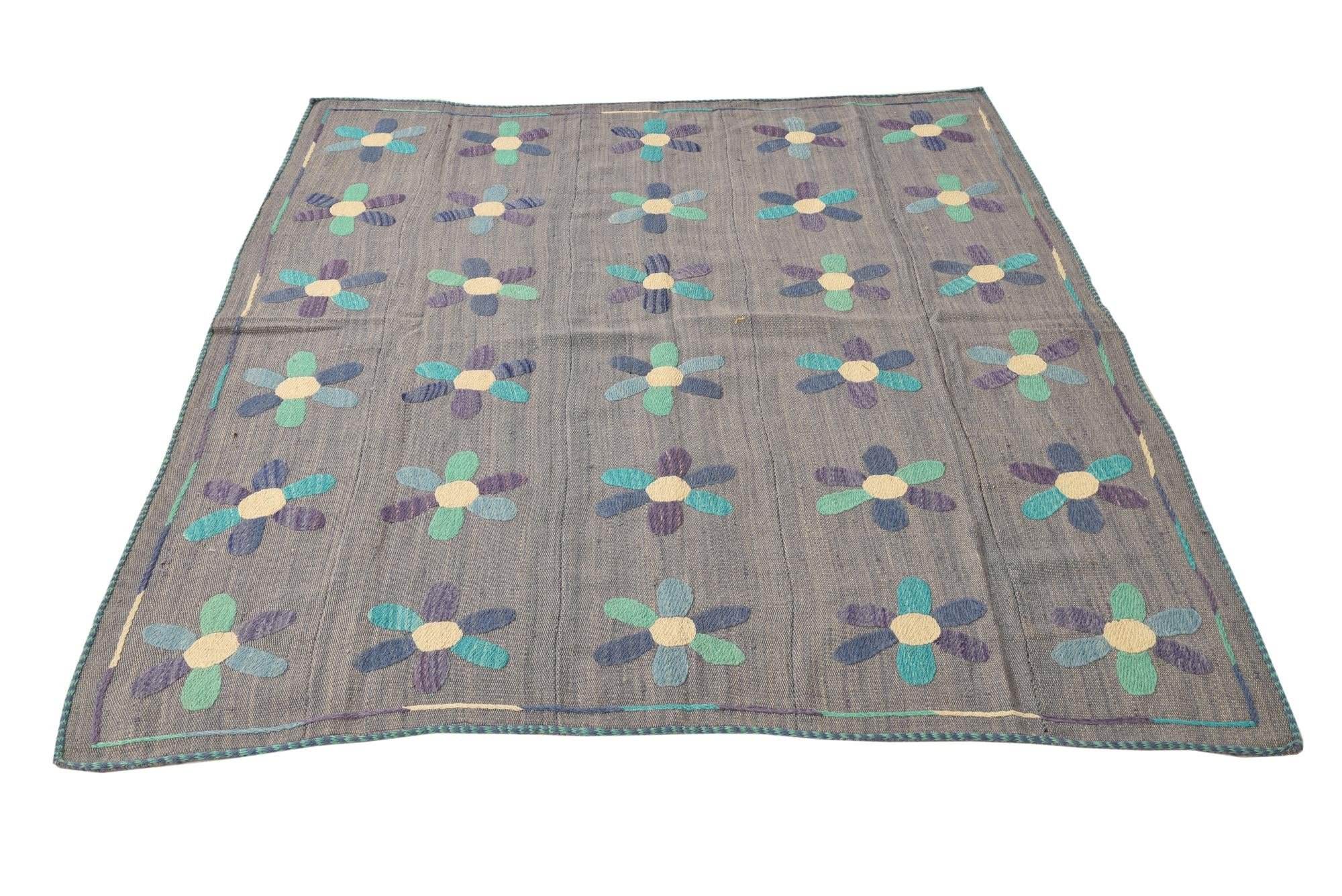 5' 3 x 6' 4 Hand Woven Kilim Suzani Wool Rug