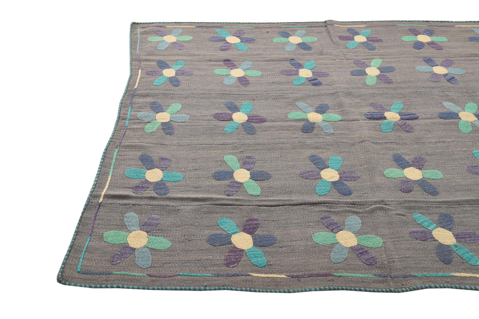 5' 3 x 6' 4 Hand Woven Kilim Suzani Wool Rug