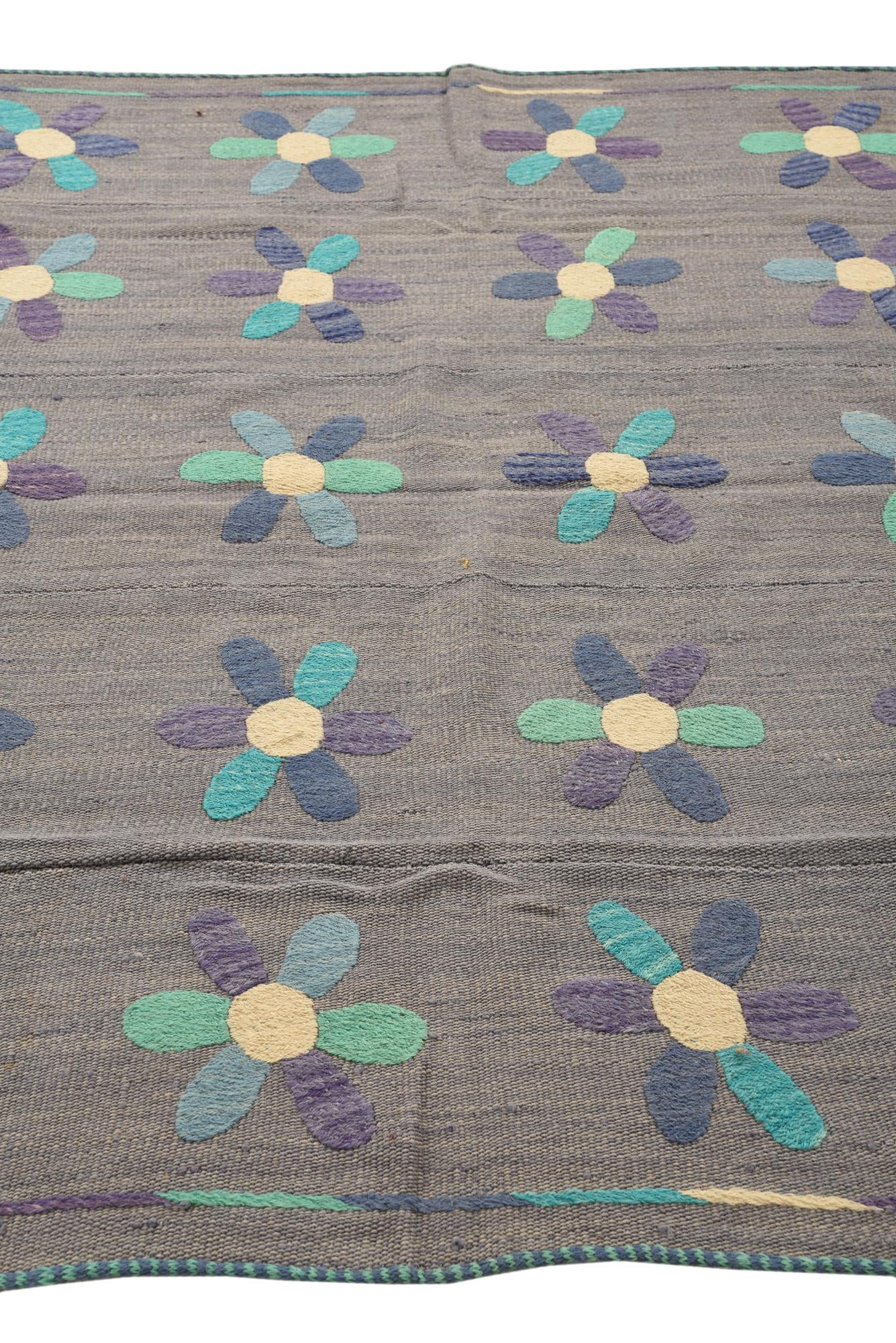 5' 3 x 6' 4 Hand Woven Kilim Suzani Wool Rug