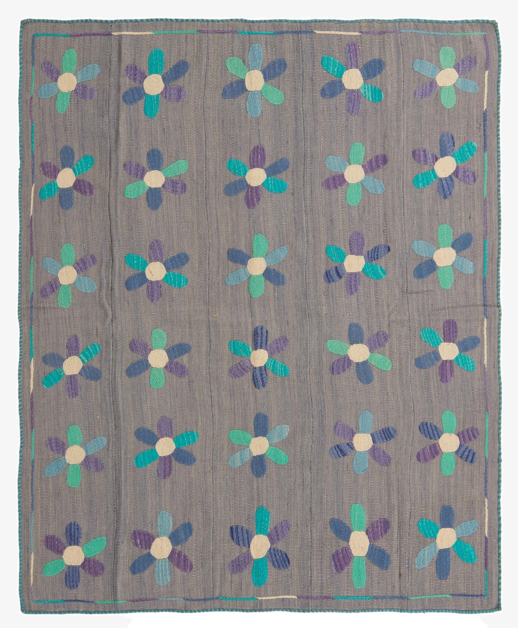 5' 3 x 6' 4  Hand Woven Kilim Suzani Wool Rug