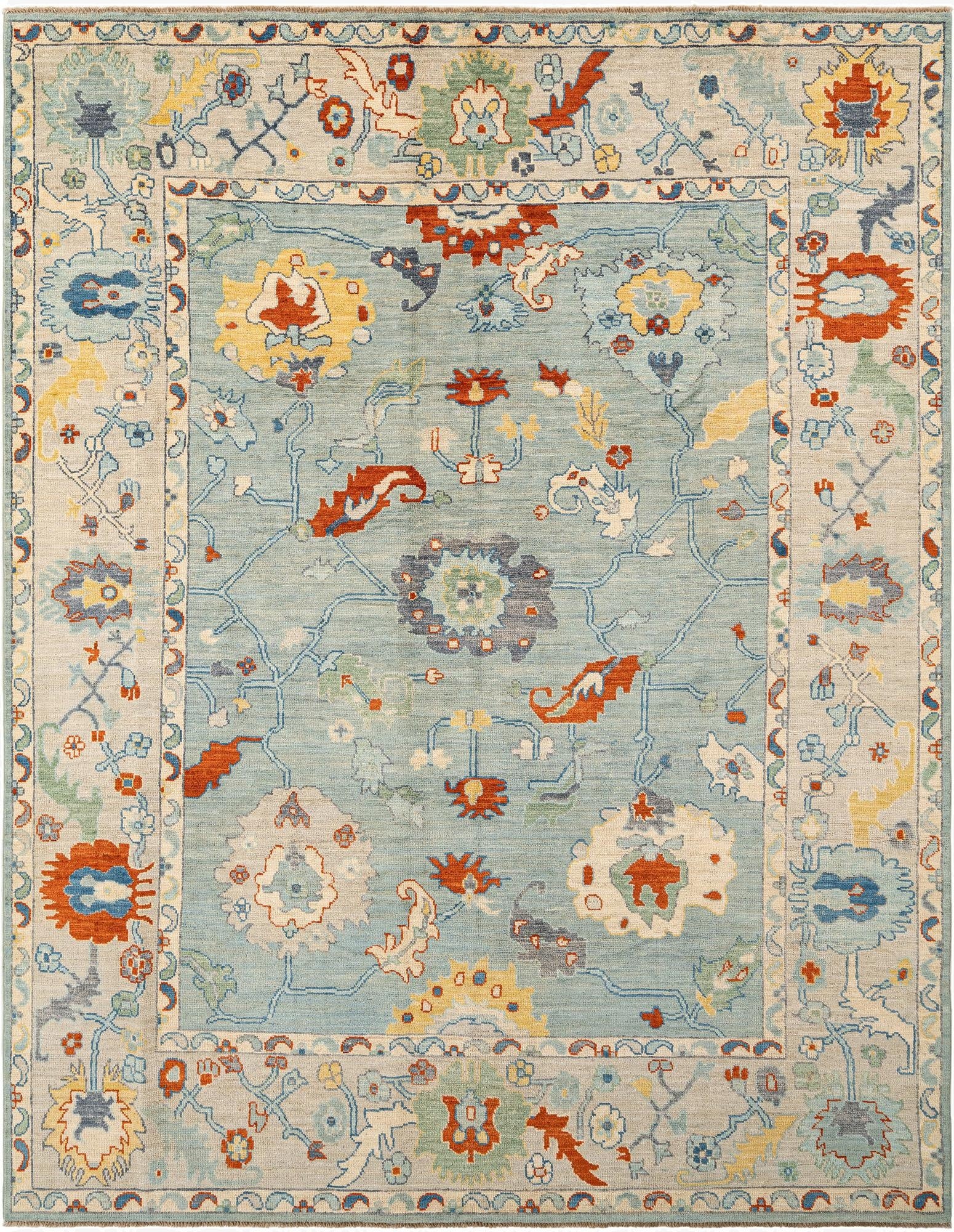 9' 3 x 11' 11  Hand Knotted Oushak Rug