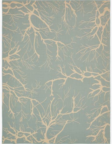 Light Blue Easy-Clean Botanical Indoor / Outdoor Rug