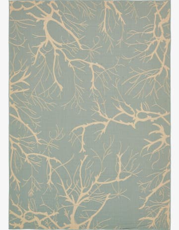 Light Blue Easy-Clean Botanical Indoor / Outdoor Rug