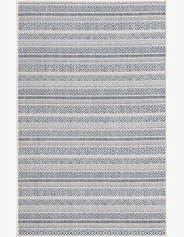 Light Blue Easy-Clean Striped Indoor / Outdoor Rug