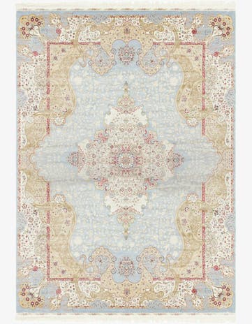 Light Blue Qom Bamboo Silk Rug