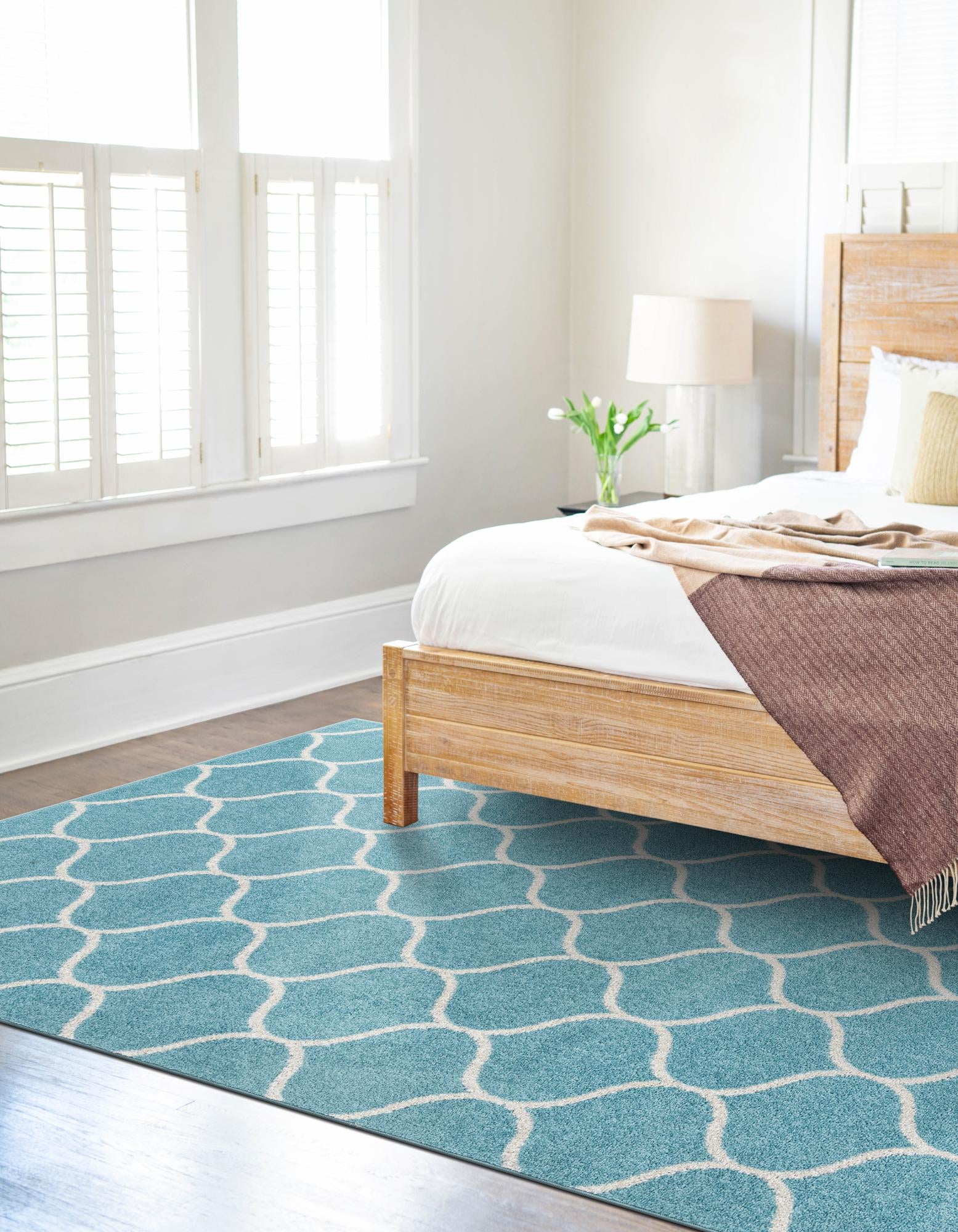 Light Blue 62cm x 95cm Trellis Frieze Rug Rugs UK