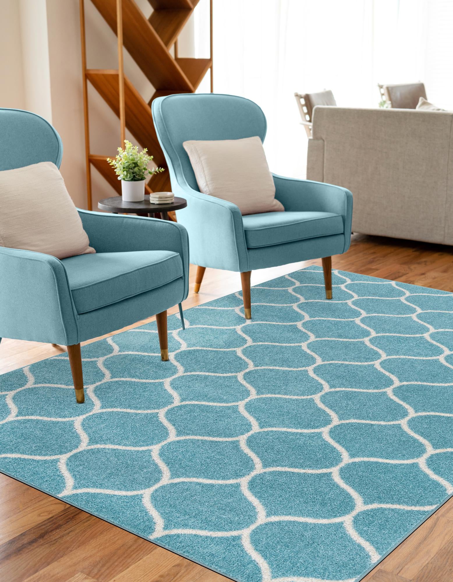 Light Blue 62cm x 95cm Trellis Frieze Rug Rugs UK