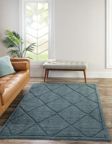Light Blue Trellis Shag Rug