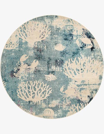 Light Blue Washable Amalfi Round Rug