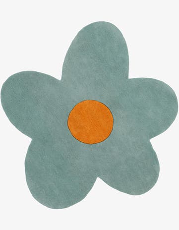 Light Blue Happy Rugs Funky Flower Wool Round