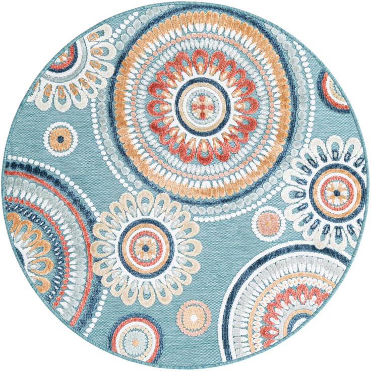 Detail image of 4' 5 x 4' 5 Easy-Clean Botanical Indoor / Outdoor Round Rug