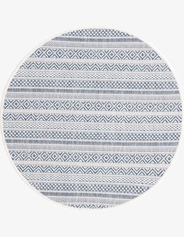 Light Blue Easy-Clean Ribbon Indoor / Outdoor Round Rug
