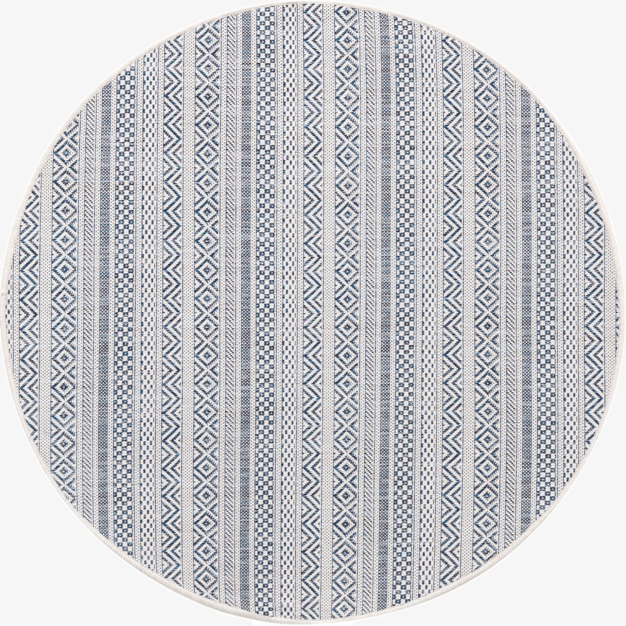 4' x 4'  Washable Striped Indoor / Outdoor Round Rug