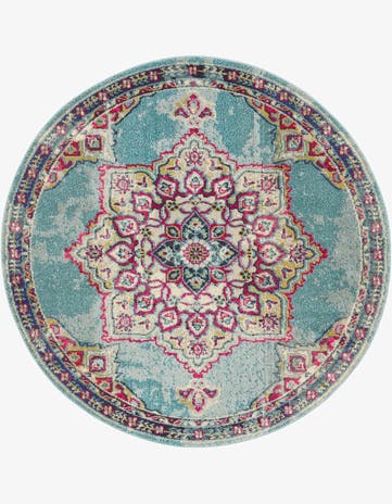 Light Blue Washable Palazzo Round Rug
