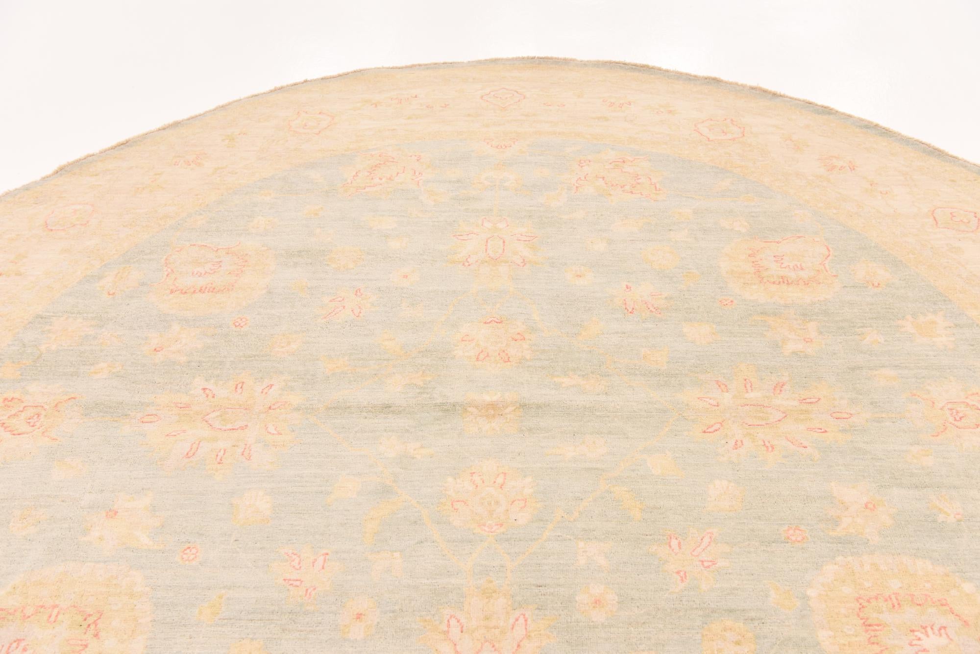 285cm x 295cm Hand Knotted Peshawar Ziegler Round Rug