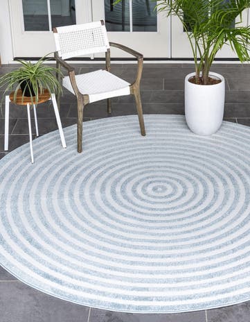 Light Blue Easy-Clean Sabrina Soto Prescott Indoor / Outdoor Round Rug