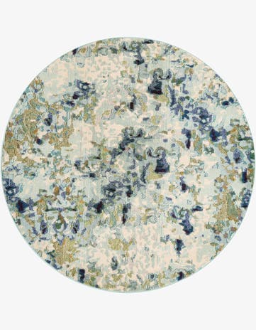 Light Blue Washable Theia Round Rug