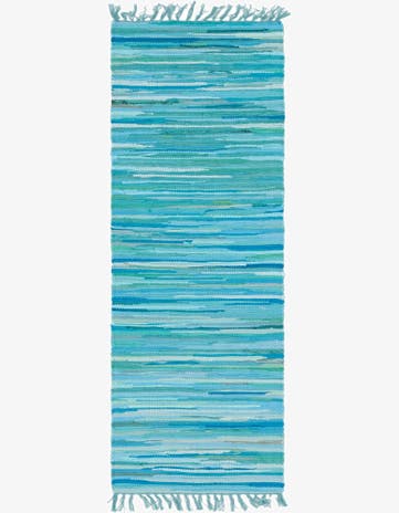 Light Blue Hand Woven Chindi Cotton Runner Rug