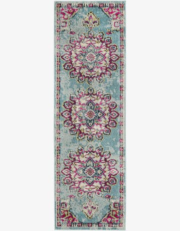 Light Blue Washable Fleur Runner Rug