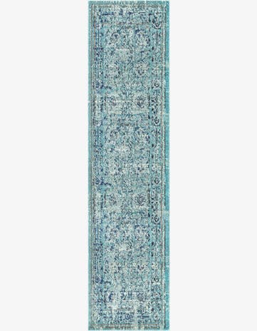 Light Blue Washable Fleur Runner Rug