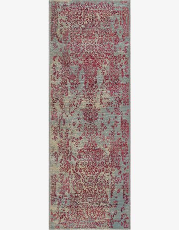 Light Blue Easy-Clean Botanical Indoor / Outdoor Runner Rug