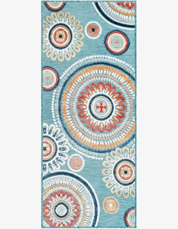 Light Blue Easy-Clean Botanical Indoor / Outdoor Runner Rug