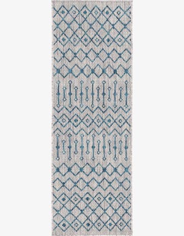Light Blue Easy-Clean Lattice Indoor / Outdoor Runner Rug