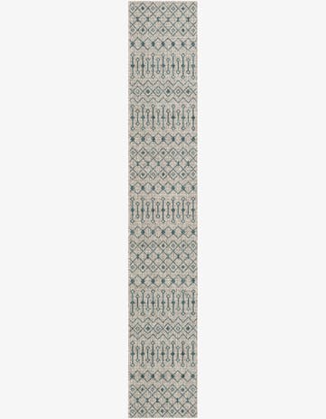 Light Blue Easy-Clean Trellis Indoor / Outdoor Runner Rug