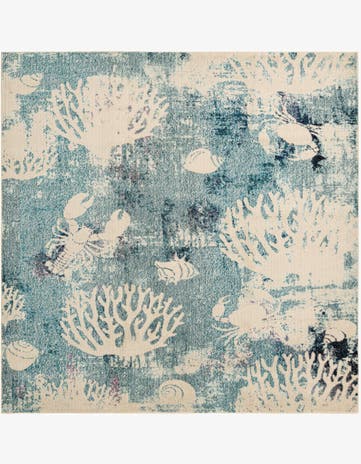 Light Blue Washable Capri Square Rug