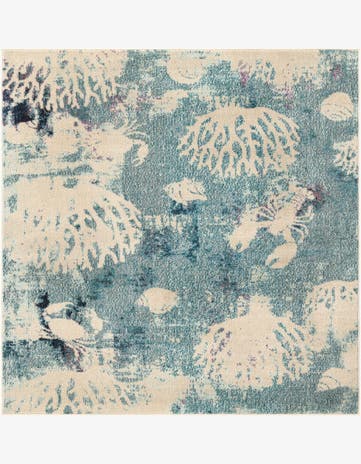 Light Blue Washable Capri Square Rug