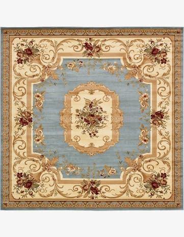 Light Blue Classic Aubusson Square Rug