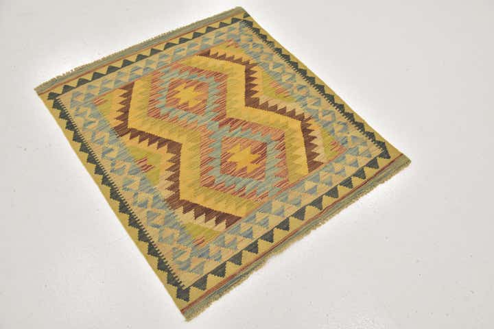 3' 2 x 3' 8 Hand Woven Kilim Maymana Wool Square Rug