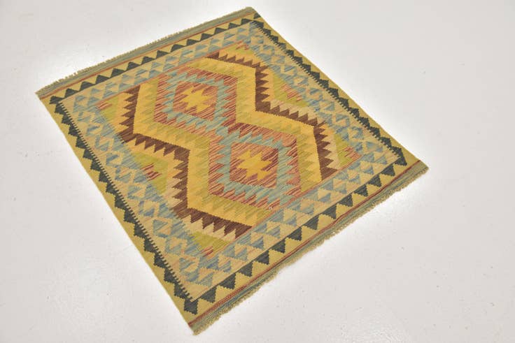Detail image of 3' 2 x 3' 8 Hand Woven Kilim Maymana Wool Square Rug