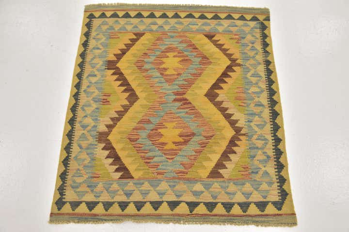 3' 2 x 3' 8 Hand Woven Kilim Maymana Wool Square Rug