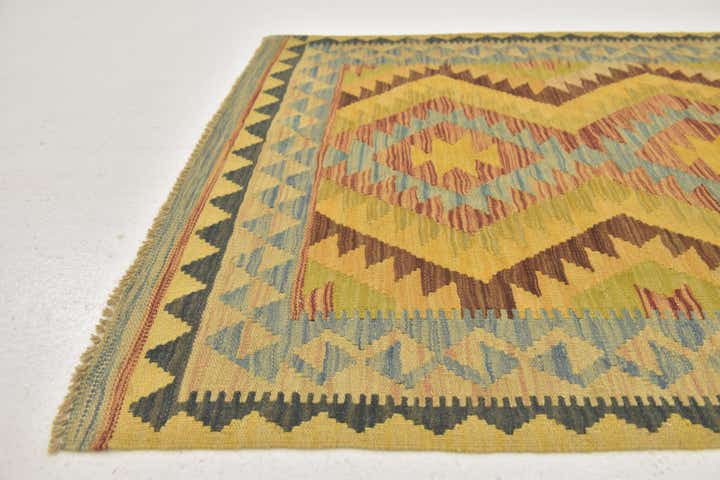 3' 2 x 3' 8 Hand Woven Kilim Maymana Wool Square Rug