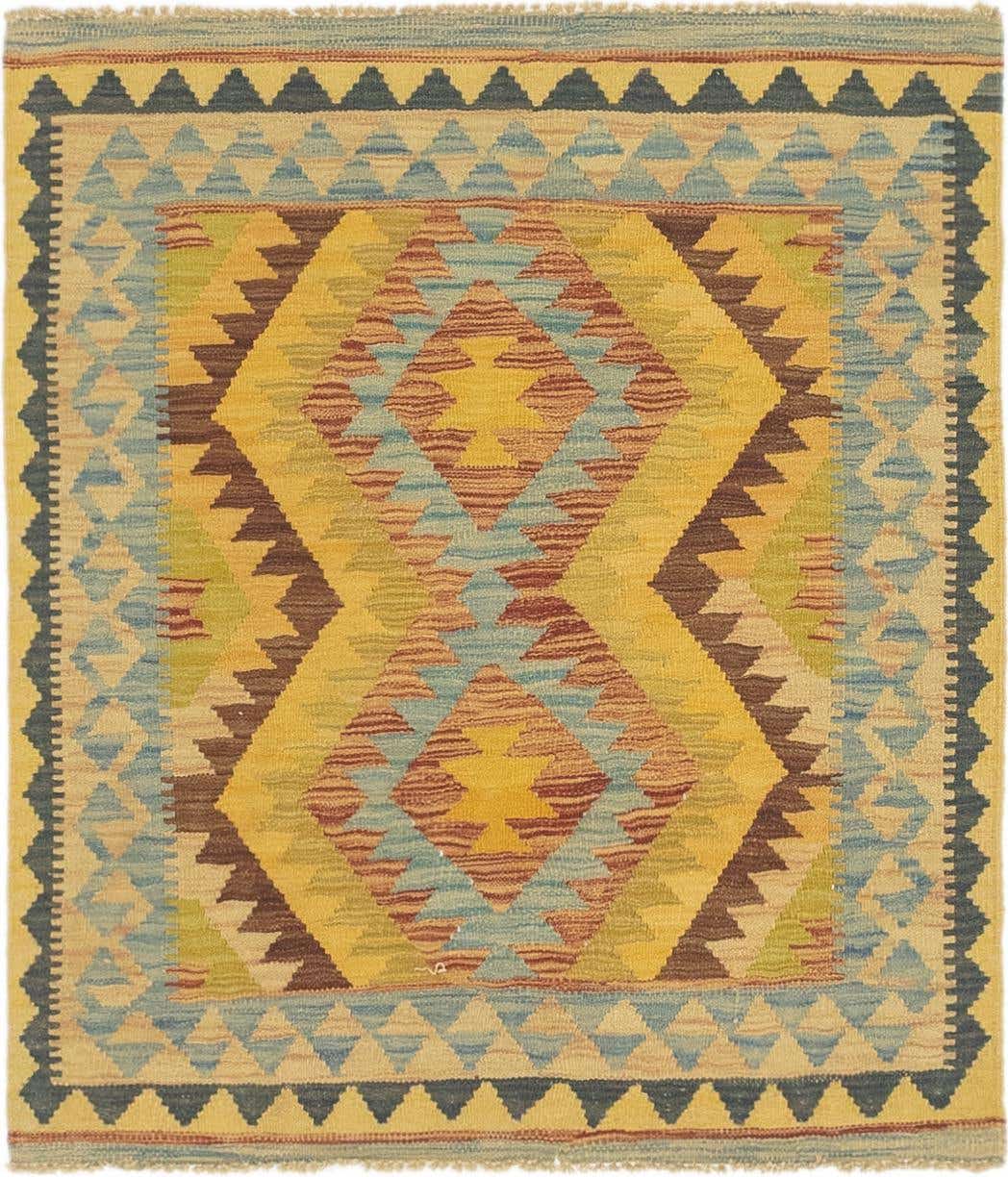3' 2 x 3' 8 Hand Woven Kilim Maymana Wool Square Rug