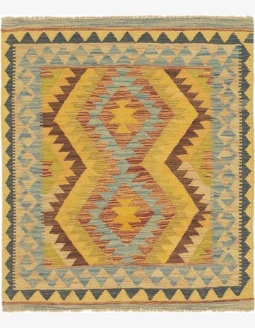 3' 2 x 3' 8 Hand Woven Kilim Maymana Wool Square Rug